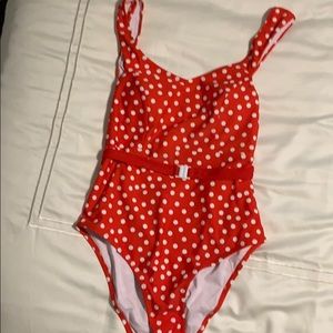 Red Polka Dot Belted One Piece